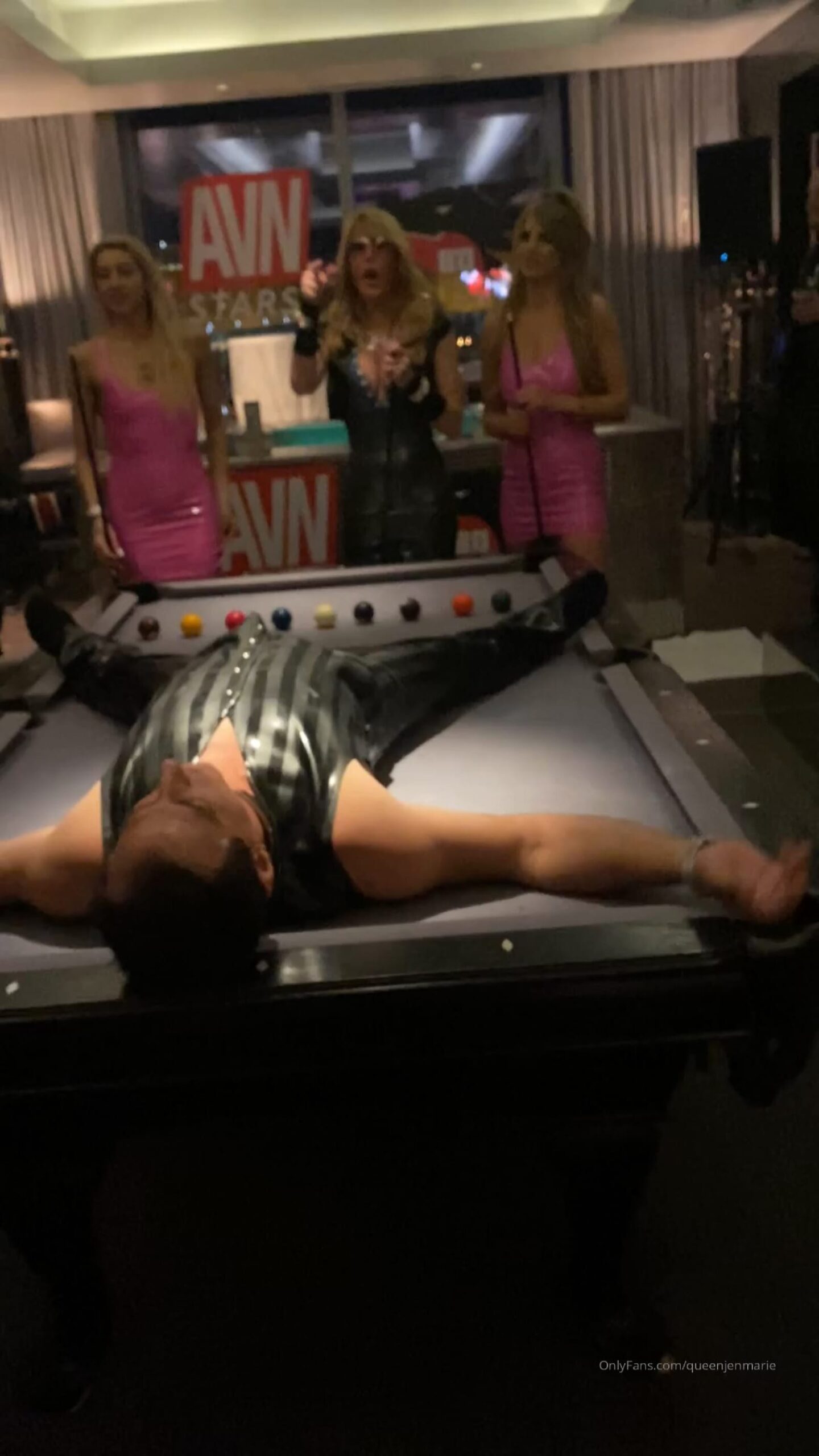 Playing Dommepool With A Slaves Balls During Fetish Party - QUEEN JENNIFER MARIE - FULL HD/1920p/MP4